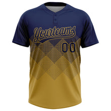 Laden Sie das Bild in den Galerie-Viewer, Custom Navy Old Gold 3D Gradient Square Shape Two-Button Unisex Softball Jersey