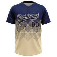 Laden Sie das Bild in den Galerie-Viewer, Custom Navy Cream 3D Gradient Square Shape Two-Button Unisex Softball Jersey