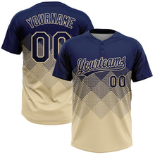 Laden Sie das Bild in den Galerie-Viewer, Custom Navy Cream 3D Gradient Square Shape Two-Button Unisex Softball Jersey