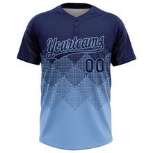Laden Sie das Bild in den Galerie-Viewer, Custom Navy Light Blue 3D Gradient Square Shape Two-Button Unisex Softball Jersey