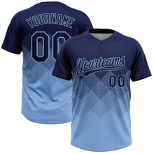 Laden Sie das Bild in den Galerie-Viewer, Custom Navy Light Blue 3D Gradient Square Shape Two-Button Unisex Softball Jersey