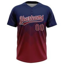 Laden Sie das Bild in den Galerie-Viewer, Custom Navy Crimson-White 3D Gradient Square Shape Two-Button Unisex Softball Jersey
