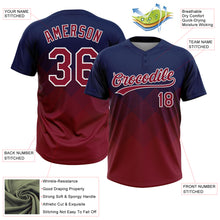 Laden Sie das Bild in den Galerie-Viewer, Custom Navy Crimson-White 3D Gradient Square Shape Two-Button Unisex Softball Jersey