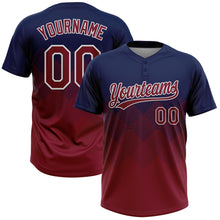 Laden Sie das Bild in den Galerie-Viewer, Custom Navy Crimson-White 3D Gradient Square Shape Two-Button Unisex Softball Jersey