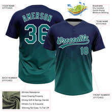 Laden Sie das Bild in den Galerie-Viewer, Custom Navy Teal-White 3D Gradient Square Shape Two-Button Unisex Softball Jersey
