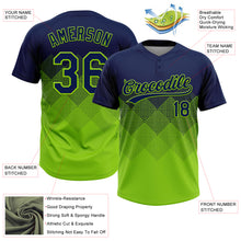 Laden Sie das Bild in den Galerie-Viewer, Custom Navy Neon Green 3D Gradient Square Shape Two-Button Unisex Softball Jersey