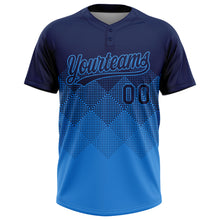 Laden Sie das Bild in den Galerie-Viewer, Custom Navy Electric Blue 3D Gradient Square Shape Two-Button Unisex Softball Jersey