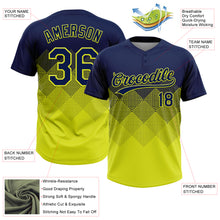 Laden Sie das Bild in den Galerie-Viewer, Custom Navy Neon Yellow 3D Gradient Square Shape Two-Button Unisex Softball Jersey