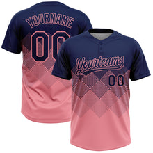 Laden Sie das Bild in den Galerie-Viewer, Custom Navy Medium Pink 3D Gradient Square Shape Two-Button Unisex Softball Jersey