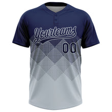 Laden Sie das Bild in den Galerie-Viewer, Custom Navy Silver 3D Gradient Square Shape Two-Button Unisex Softball Jersey