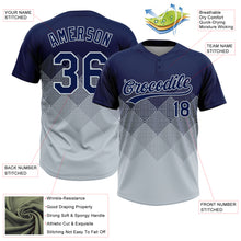 Laden Sie das Bild in den Galerie-Viewer, Custom Navy Silver 3D Gradient Square Shape Two-Button Unisex Softball Jersey