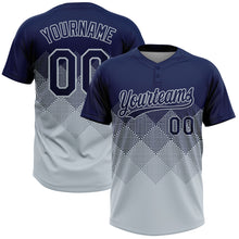 Laden Sie das Bild in den Galerie-Viewer, Custom Navy Silver 3D Gradient Square Shape Two-Button Unisex Softball Jersey