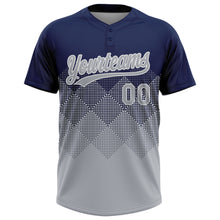 Laden Sie das Bild in den Galerie-Viewer, Custom Navy Gray-White 3D Gradient Square Shape Two-Button Unisex Softball Jersey