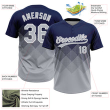 Laden Sie das Bild in den Galerie-Viewer, Custom Navy Gray-White 3D Gradient Square Shape Two-Button Unisex Softball Jersey