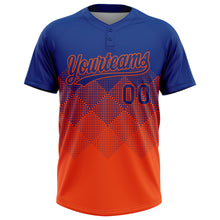 Load image into Gallery viewer, Custom Royal Orange 3D Gradient Square Shape Two-Button Unisex Softball Jersey