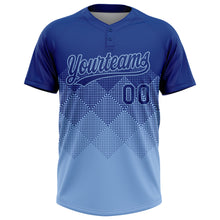 Load image into Gallery viewer, Custom Royal Light Blue 3D Gradient Square Shape Two-Button Unisex Softball Jersey