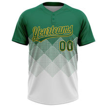 Загрузить изображение в средство просмотра галереи, Custom Kelly Green White-Gold 3D Gradient Square Shape Two-Button Unisex Softball Jersey