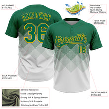 Загрузить изображение в средство просмотра галереи, Custom Kelly Green White-Gold 3D Gradient Square Shape Two-Button Unisex Softball Jersey