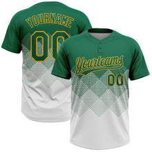 Загрузить изображение в средство просмотра галереи, Custom Kelly Green White-Gold 3D Gradient Square Shape Two-Button Unisex Softball Jersey