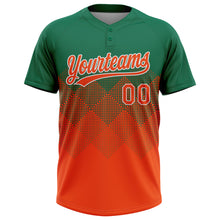Загрузить изображение в средство просмотра галереи, Custom Kelly Green Orange-White 3D Gradient Square Shape Two-Button Unisex Softball Jersey