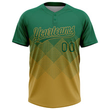 Загрузить изображение в средство просмотра галереи, Custom Kelly Green Old Gold 3D Gradient Square Shape Two-Button Unisex Softball Jersey