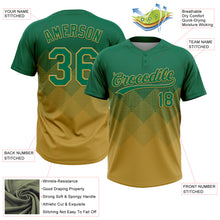 Загрузить изображение в средство просмотра галереи, Custom Kelly Green Old Gold 3D Gradient Square Shape Two-Button Unisex Softball Jersey