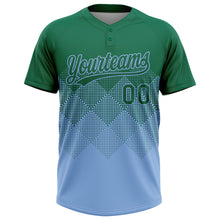 Загрузить изображение в средство просмотра галереи, Custom Kelly Green Light Blue 3D Gradient Square Shape Two-Button Unisex Softball Jersey