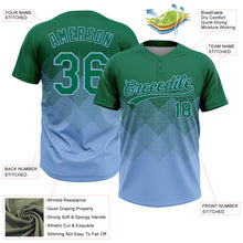 Загрузить изображение в средство просмотра галереи, Custom Kelly Green Light Blue 3D Gradient Square Shape Two-Button Unisex Softball Jersey