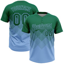 Загрузить изображение в средство просмотра галереи, Custom Kelly Green Light Blue 3D Gradient Square Shape Two-Button Unisex Softball Jersey