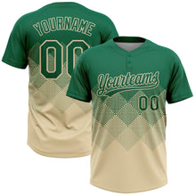Загрузить изображение в средство просмотра галереи, Custom Kelly Green Cream 3D Gradient Square Shape Two-Button Unisex Softball Jersey