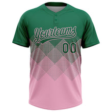 Загрузить изображение в средство просмотра галереи, Custom Kelly Green Light Pink 3D Gradient Square Shape Two-Button Unisex Softball Jersey