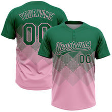 Загрузить изображение в средство просмотра галереи, Custom Kelly Green Light Pink 3D Gradient Square Shape Two-Button Unisex Softball Jersey