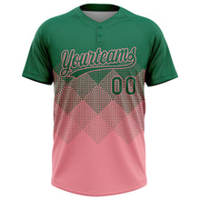 Загрузить изображение в средство просмотра галереи, Custom Kelly Green Medium Pink 3D Gradient Square Shape Two-Button Unisex Softball Jersey