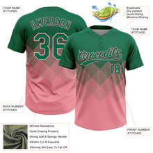 Загрузить изображение в средство просмотра галереи, Custom Kelly Green Medium Pink 3D Gradient Square Shape Two-Button Unisex Softball Jersey