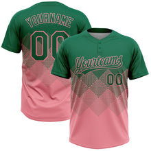 Загрузить изображение в средство просмотра галереи, Custom Kelly Green Medium Pink 3D Gradient Square Shape Two-Button Unisex Softball Jersey