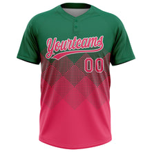 Загрузить изображение в средство просмотра галереи, Custom Kelly Green Neon Pink-White 3D Gradient Square Shape Two-Button Unisex Softball Jersey