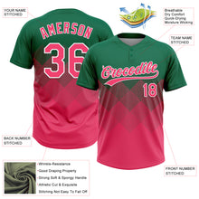 Загрузить изображение в средство просмотра галереи, Custom Kelly Green Neon Pink-White 3D Gradient Square Shape Two-Button Unisex Softball Jersey