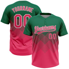 Загрузить изображение в средство просмотра галереи, Custom Kelly Green Neon Pink-White 3D Gradient Square Shape Two-Button Unisex Softball Jersey