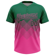 Загрузить изображение в средство просмотра галереи, Custom Kelly Green Pink 3D Gradient Square Shape Two-Button Unisex Softball Jersey