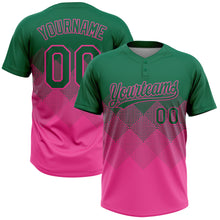 Загрузить изображение в средство просмотра галереи, Custom Kelly Green Pink 3D Gradient Square Shape Two-Button Unisex Softball Jersey