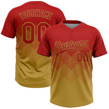 Charger l'image dans la galerie, Custom Red Old Gold 3D Gradient Square Shape Two-Button Unisex Softball Jersey