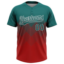 Загрузить изображение в средство просмотра галереи, Custom Teal Red-White 3D Gradient Square Shape Two-Button Unisex Softball Jersey
