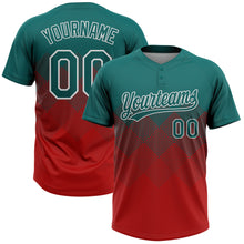 Загрузить изображение в средство просмотра галереи, Custom Teal Red-White 3D Gradient Square Shape Two-Button Unisex Softball Jersey