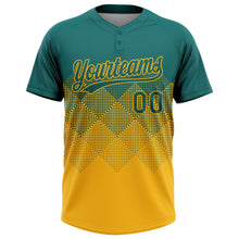 Загрузить изображение в средство просмотра галереи, Custom Teal Gold 3D Gradient Square Shape Two-Button Unisex Softball Jersey