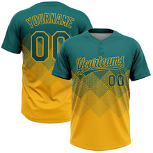 Загрузить изображение в средство просмотра галереи, Custom Teal Gold 3D Gradient Square Shape Two-Button Unisex Softball Jersey