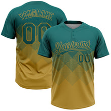 Загрузить изображение в средство просмотра галереи, Custom Teal Old Gold 3D Gradient Square Shape Two-Button Unisex Softball Jersey