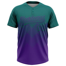 Загрузить изображение в средство просмотра галереи, Custom Teal Purple 3D Gradient Square Shape Two-Button Unisex Softball Jersey