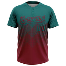 Загрузить изображение в средство просмотра галереи, Custom Teal Crimson 3D Gradient Square Shape Two-Button Unisex Softball Jersey