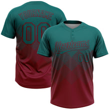 Загрузить изображение в средство просмотра галереи, Custom Teal Crimson 3D Gradient Square Shape Two-Button Unisex Softball Jersey