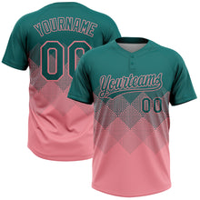 Загрузить изображение в средство просмотра галереи, Custom Teal Medium Pink 3D Gradient Square Shape Two-Button Unisex Softball Jersey